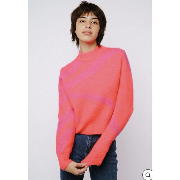 Anthropologie Ciebon Hot Coral Purple Silka Abstract Sweater Size XS Boxy Fit - Picture 1 of 7